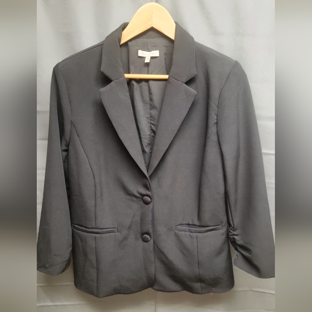 Skies Are Blue Women's Gray Blazer Rouched Sleeves Size Medium GREAT SHAPE!